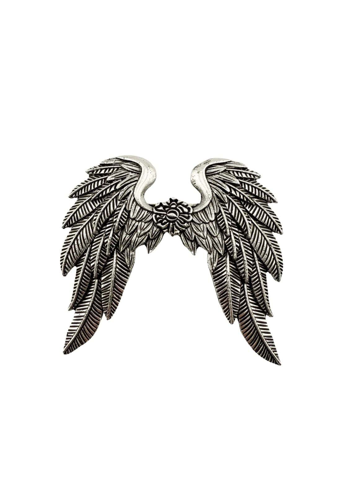 Silberne engelsflügel brosche pin im demon wings design für goth und horror stil